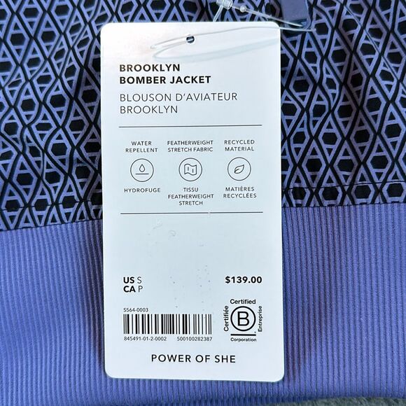 NWT Athleta Lightweight Brooklyn Bomber Jacket Geometric Periwinkle Blue Pockets - Picture 6 of 16